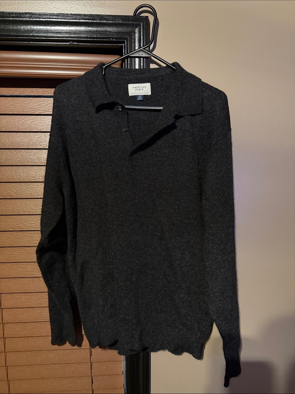 American Eagle Outfitters Black V-Neck Polo Knit Sweater